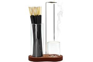 GIFTGRIN Incense Holder, 2 in 1 Incense Sticks Burner with Glass Ash Catcher & Stick Storage, Meditation Yoga Spa Gifts for Women, House Warming Gifts New Home Wooden Aesthetic Room Decor, Rustic Brown