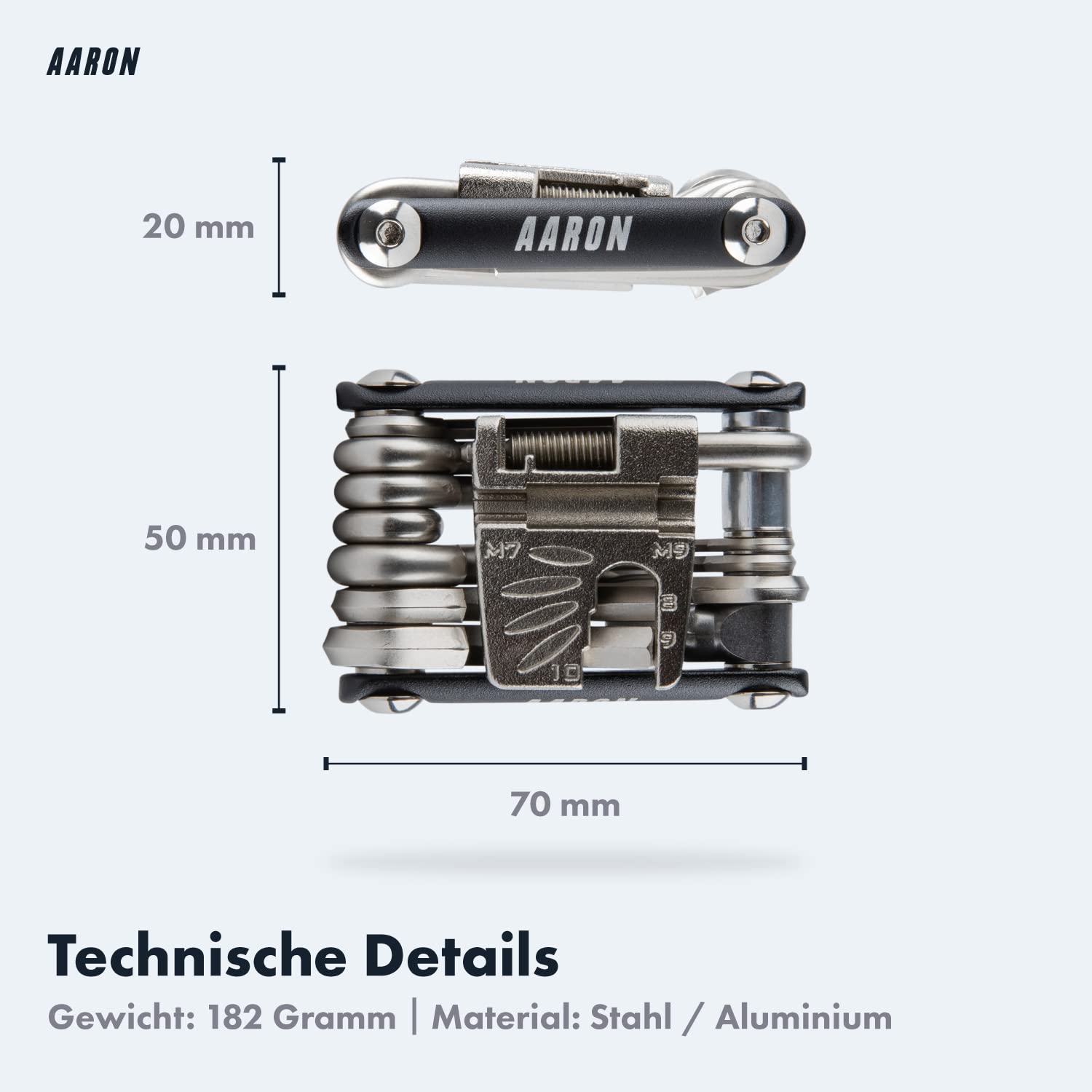 AARON Tool 20 in 1 Multitool - Fahrrad Multifunktionswerkzeug aus rostfreiem Stahl/Aluminium - faltbares Mini Fahrradwerkzeug mit vielen Funktionen - praktisches Bike Tool in Schwarz 5