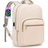 LOVEVOOK Laptop Backpack for Women 17.3 inch,Cute Womens Travel Backpack Purse,Professional Laptop Computer Bag,Waterproof Work Business College Teacher Bags Carry on Backpack with USB Port,Off-white
