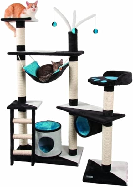 Arbre à Chat Design Xxl 150 X 70 Cm Avec 3 Troncs Hamac Tube