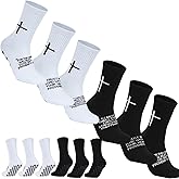 6 Pairs Cross Grip Soccer Socks for US 6-13 - Anti-Slip Christian Socks with Bible Verse, Jesus Sports Sock for Training
