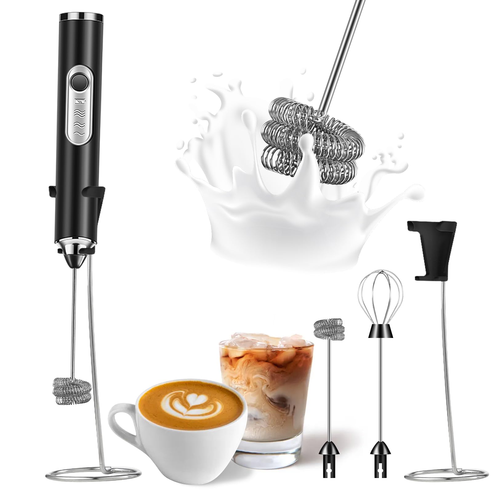 SOUTHMAN Milk Frother Foamer with Stainless Steel Stand, Rechargeable Electric Milk Frother Handheld Whisk, Drink Mixer for Latte, Cappuccino