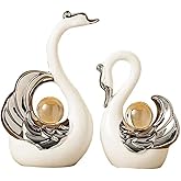 XINDAM A Pair of Swan Figurines Swans Statue with Crystal Ball Model Home Office Display Decorative Craft Living Room Decor (White)