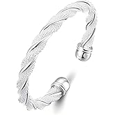 Silverso Ladies Sterling Silver Bracelet, S925 Adjustable Open Cuff, Italian Handmade Jewelry Gift