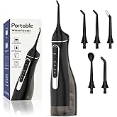 Cordless Portable Water Flosser with 300ML Tank: Rechargeable Oral Irrigator with 5 Tips for Travel, Braces Care and Sensitive Gums, IPX7 Waterproof Teeth Cleaning Device(Black)