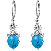 PEIMKO 925 Sterling Silver Oval Turquoise Exquisite Dangle Earrings Boho Style Earrings Jewelry Gifts for Women Mother