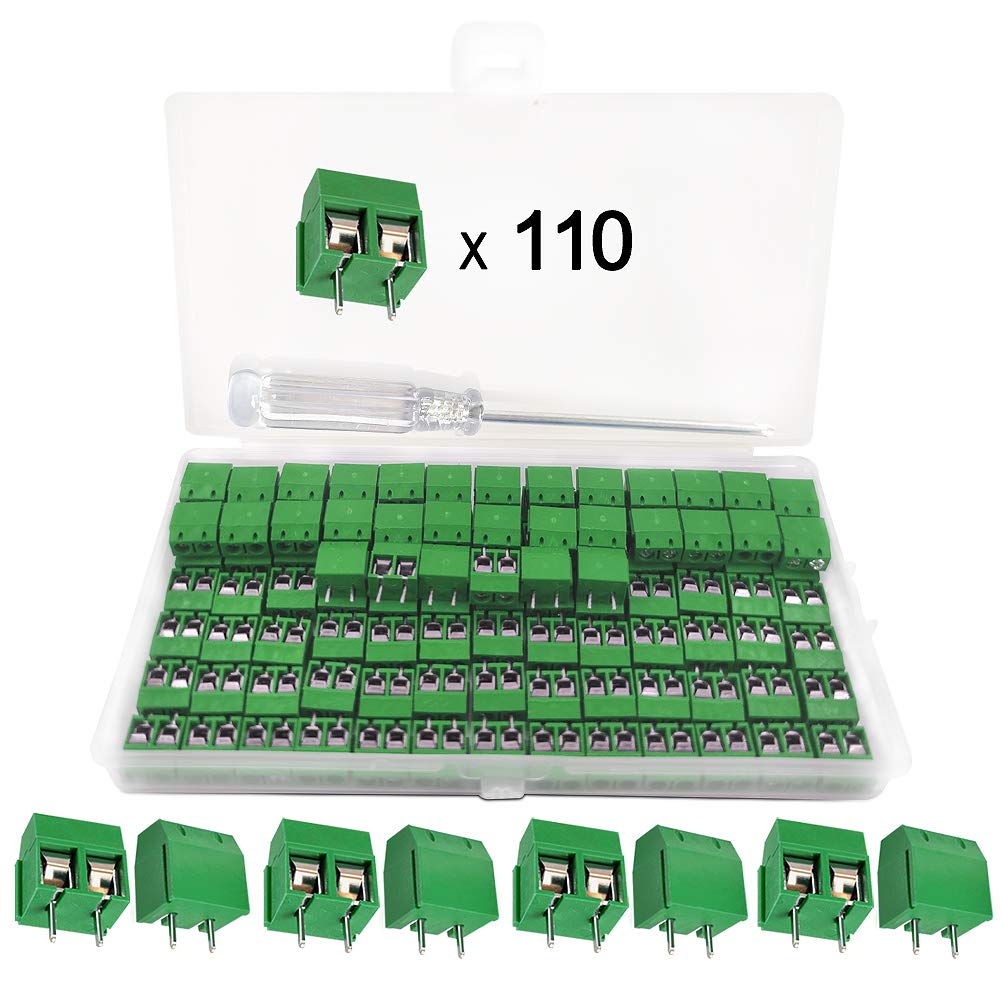 YIXISI 110 PCS Universal PCB Board Kit, 5mm Pitch 2-Pin PCB Mount Screw Terminal Block Connector for Arduino