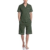COLORFULLEAF Men's 100% Cotton Pajamas Set Short Sleeve Sleepwear Button Down Pajamas for Men Lounge Pjs with Pockets