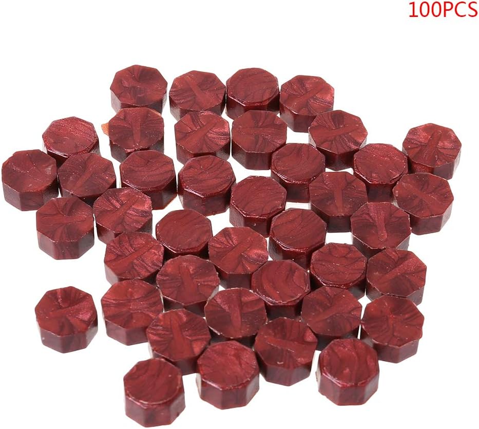 Fafalloagrron Sealing Wax 100Pcs Envelope Seal Seal Wax Retro Octagon Beads DIY Decor Multicolor Stamps (Wine Red)