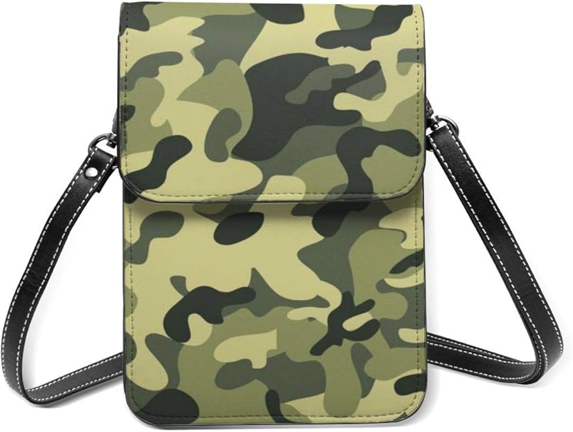 Mini Cell Phone Pouch Green Camo Shoulder Bag Small Crossbody Bag Pu