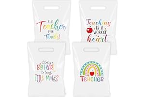 VDESFUEBY 100PCS Teacher Appreciation Party Favor Bags, Thank You Teachers Plastic Goodie Treat Bags for Teacher’s Day Gift Wrapping Teacher Appreciation Week Party Bags for Teachers Day Party
