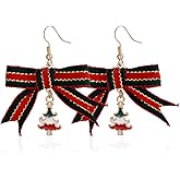 Christmas Earrings for Women Colorful Ribbon Bowknot Earrings Cute Red Bell Christmas Tree Santa Claus Drop Dangle Earrings Lightweight Christmas Earrings Christmas Birthday Party Costume Jewelry