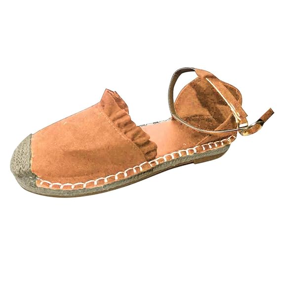Sommer Sandalen Retro Flache Beiläufige Schuhe Stroh Leinen Schnalle Rüsche Pumps Damenschuhe