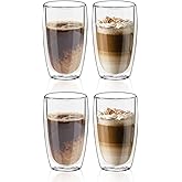 LYTDMSKY Glass Coffee Cups Set of 4, 15 oz Insulated Double Wall Glass Espresso Cups, Coffee Mug for Espresso, Cappuccino, Latte, Tea