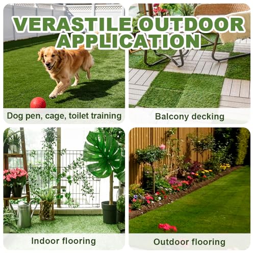 Qingbei Rina Artificial Grass Tiles Interlocking, 9 Packs Fake Grass Turf Outdoor Rug for Dogs Potty Pet, Natural Realistic 0.9m x 0.9m