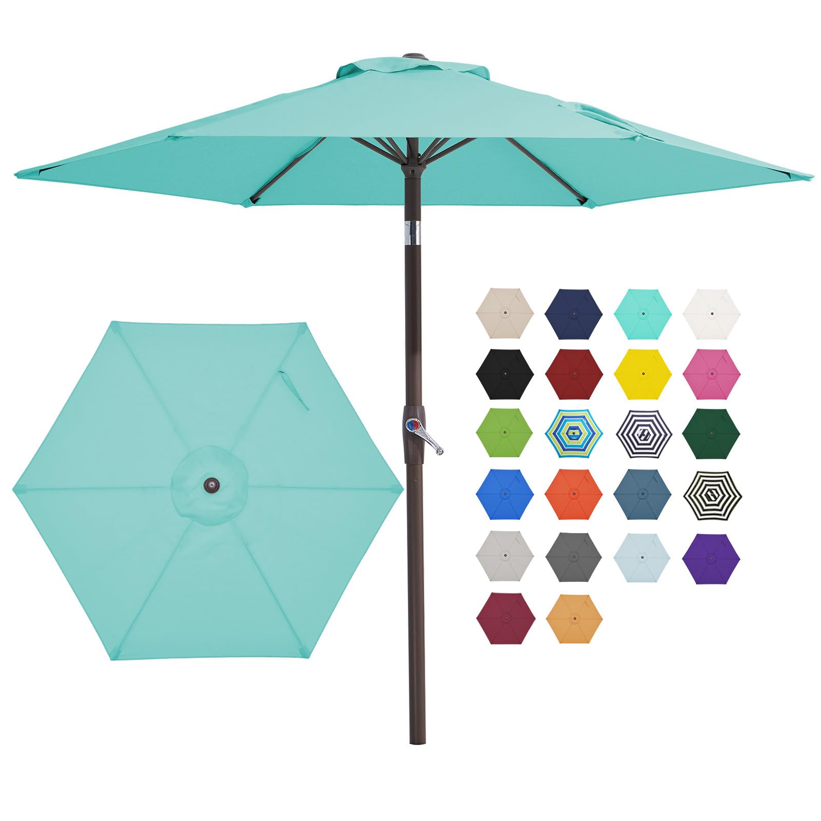 JEAREY 7.5FT Patio Umbrella Market Table Umbrella with 6 Sturdy Ribs, Push Button Tilt/Crank Outdoor Umbrella for Garden, Deck, Backyard, Pool, Peacock Blue Image