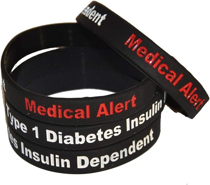 TYPE 1 DIABETES WRISTBAND (1 x BLACK) MEDICAL ALERT NEW 3 TONE BRACELET 100 Silicone id