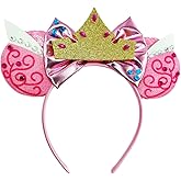 WW-WONDERFULWORLD Mouse Ears Headbands With Shiny Sequins Diamond & Crown Decoration, for Women Sleeping Beauty Series Aurora Princess Costume Cosplay Glitter Party; SMR-2