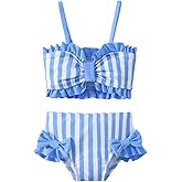SuperGlee Toddler Baby Girls Swimsuit Two Piece Floral Stripe Swimwear Infant Summer Beach Bikini Bathing Suit