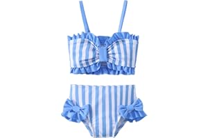 SuperGlee Toddler Baby Girls Swimsuit Two Piece Floral Stripe Swimwear Infant Summer Beach Bikini Bathing Suit