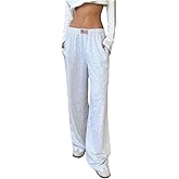 COZYEASE Women's Straight Leg Sweatpants Flag Patched Elastic Waist Long Pants Trousers with Pockets