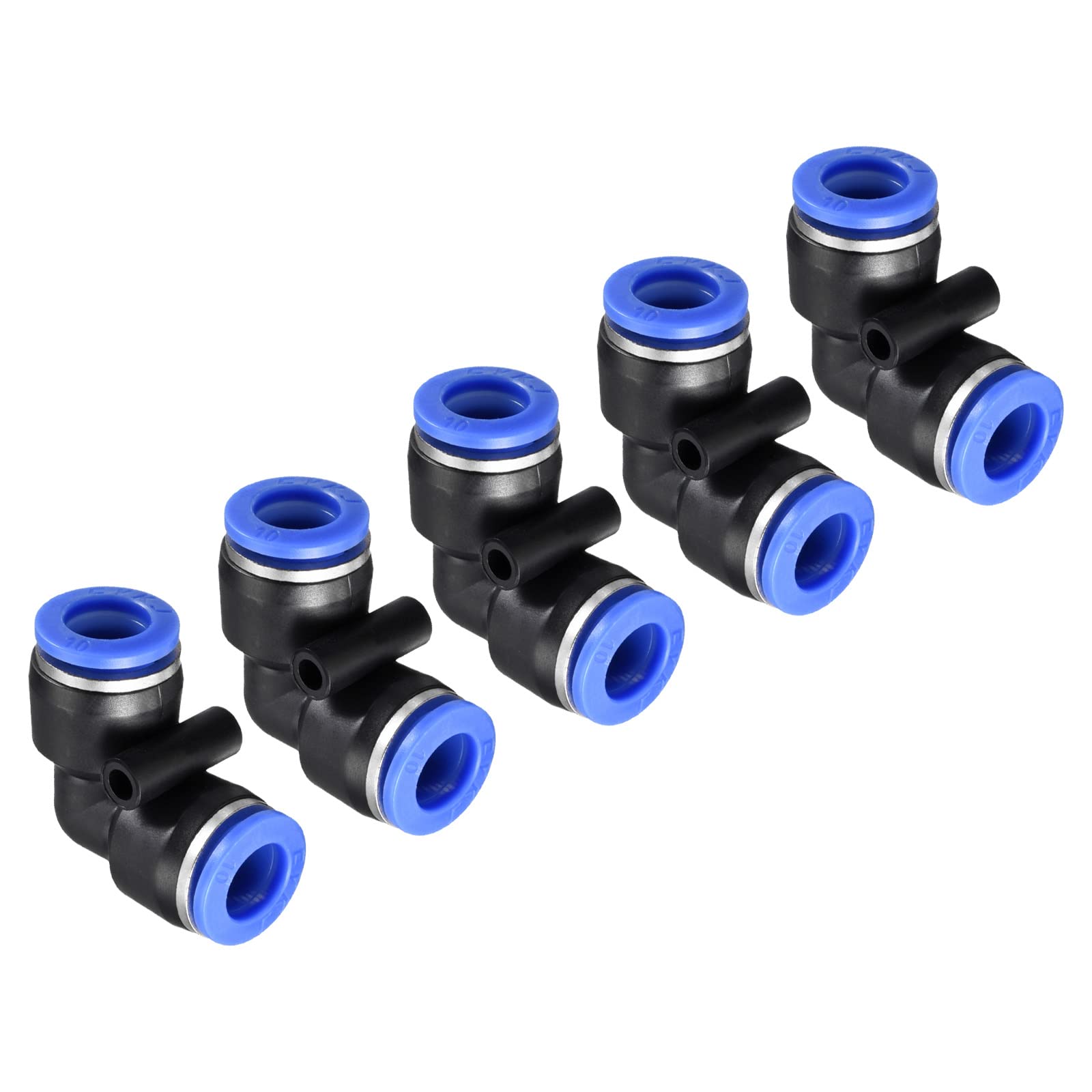 M METERXITY 5 Pack Elbow Push to Connect Tube Fitting - Pneumatic Air Push Quick Connect, Apply to Pipe Connection (10mm OD, Blue)