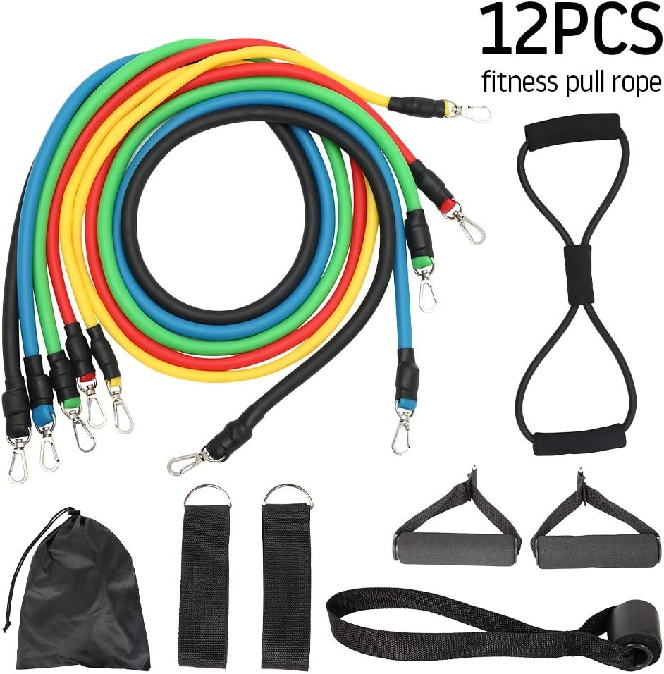 SYXZ 12 pcs Yoga Band Tube Resistance Bands Set Fitness Elastic Rubber Band Fitness Equipment