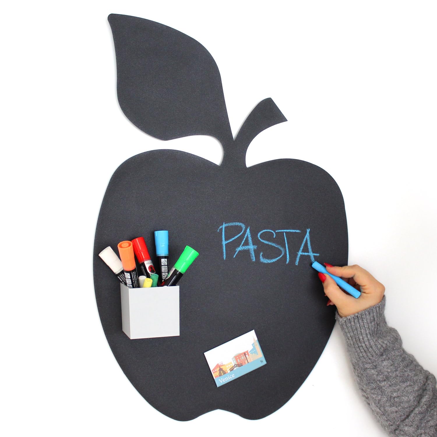 KalaMitica - Magnetic Chalkboard for Wall - Apple Shape, 56x38 cm, Charcoal Grey - Writable Magnetic Blackboard for Notes, Messages & Decor - for Home & Office