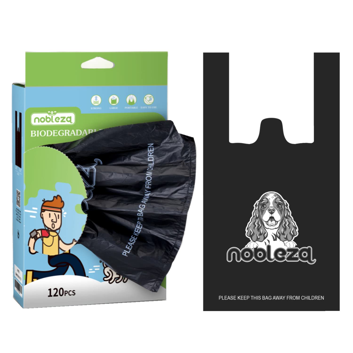 Nobleza 240 Dog Poo Bags, Poo Bag with Tie Handles Extra Thick and Strong, Poo Bags Dogs 100% Leak-proof, Pet Poop Waste Bags, Unscented Black(Pack of 2)