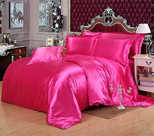 Roch Linen Ultra Soft Luxurious Satin 3-Peice TC Duvet Set Super Silky Vibrant with comes in many colors Like Hot Pink Twin/Twin XL