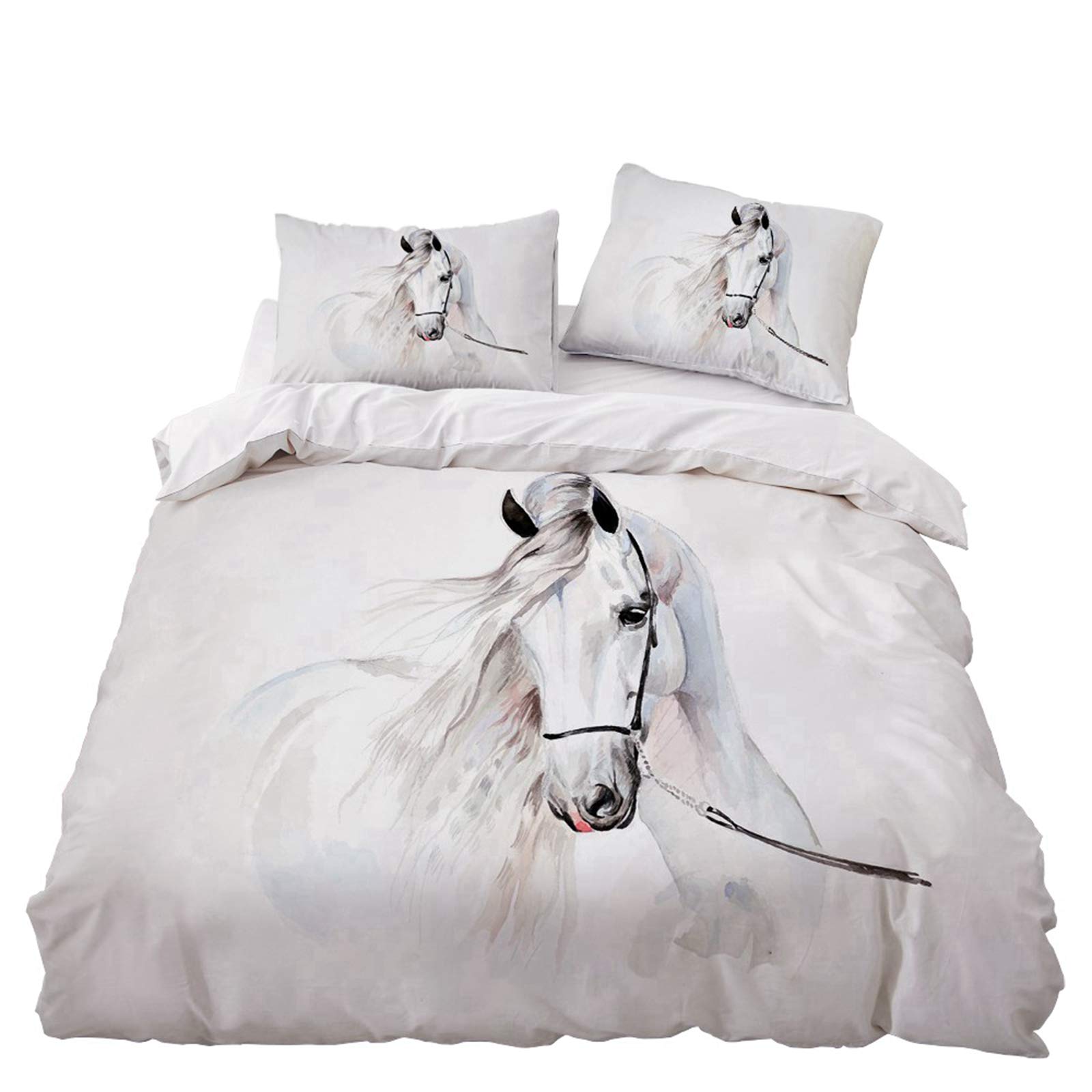 3D Animal Horse Print Single Double King Size Duvet Cover,Children Soft Polyester Bedding Set with Pillowcases,for Boys Girls (E,Single)