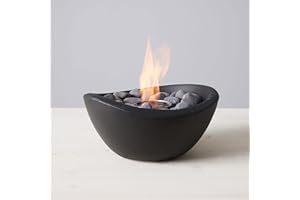 TERRA FLAME TerraFlame Wave Fire Bowl Table Top | Portable Concrete Fire Pit for Indoor and Outdoor | 1 Gel Fuel Can | Clean Burning and Smoke-Free | Protective Cork Base | Comex Black Finish