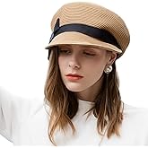 F FADVES Women's Straw Cap Newsboy Gatsby Ivy Visor Beach Hat with Bowknot