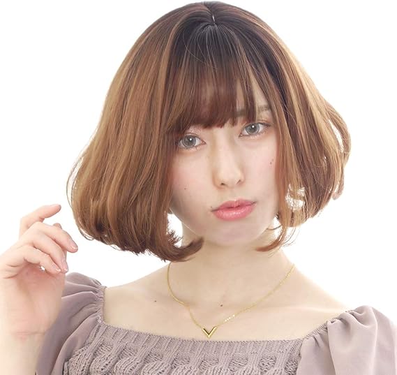 Amazon Co Jp エレガントカールボブウィッグ ツートンアプリコット 服 ファッション小物