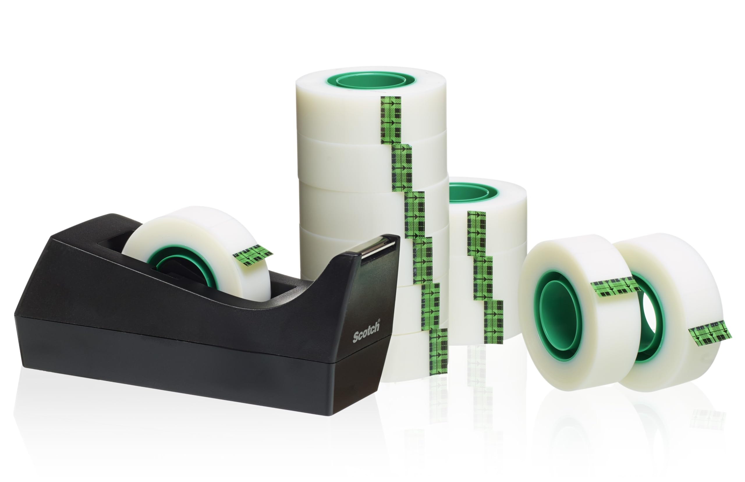 Scotch Desktop Tape Dispenser C38, Black + Scotch Magic Tape 12 Rolls 19 mm x 33 m - Ideal for School, Home and Office