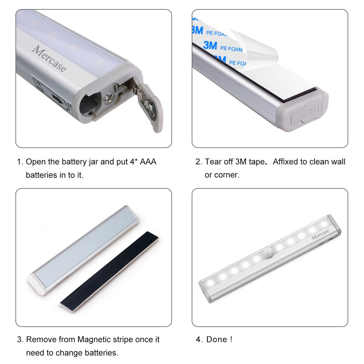 luce per Armadio con Sensore,Lampada Armadio con Sensore Luce e di Movimento Alimentata a Batterie Luce Notte per Armadio,Comodino,Corridoio(Confezione da 2)