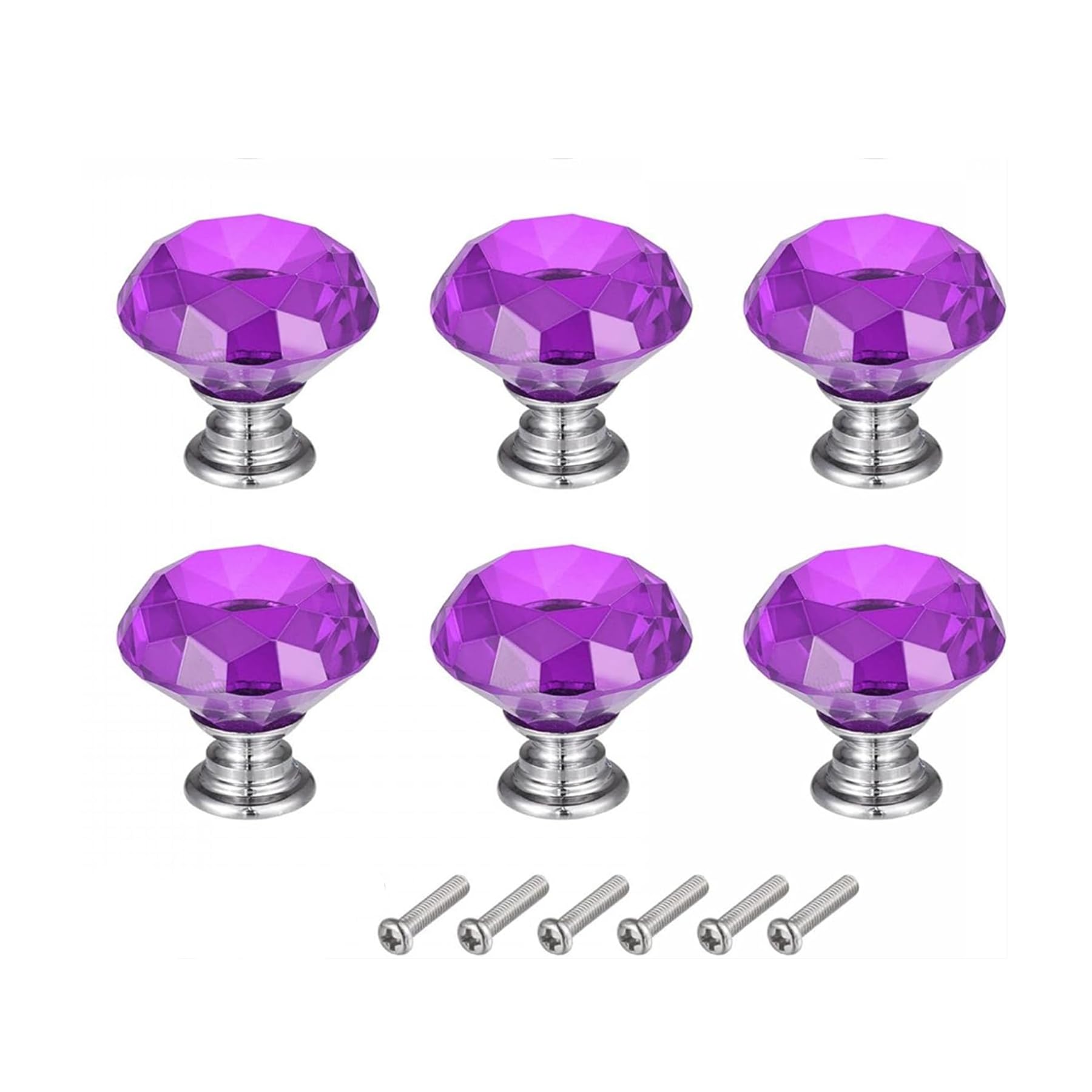 Crystal Drawer Knobs from Hotooldo -40mm Glass Drawer Knobs Crystal Door Handles Diamond Shaped Pulls with Screw for Home Kitchen Office Chest Cabinet Drawer,6Pcs Purple-Silver Base