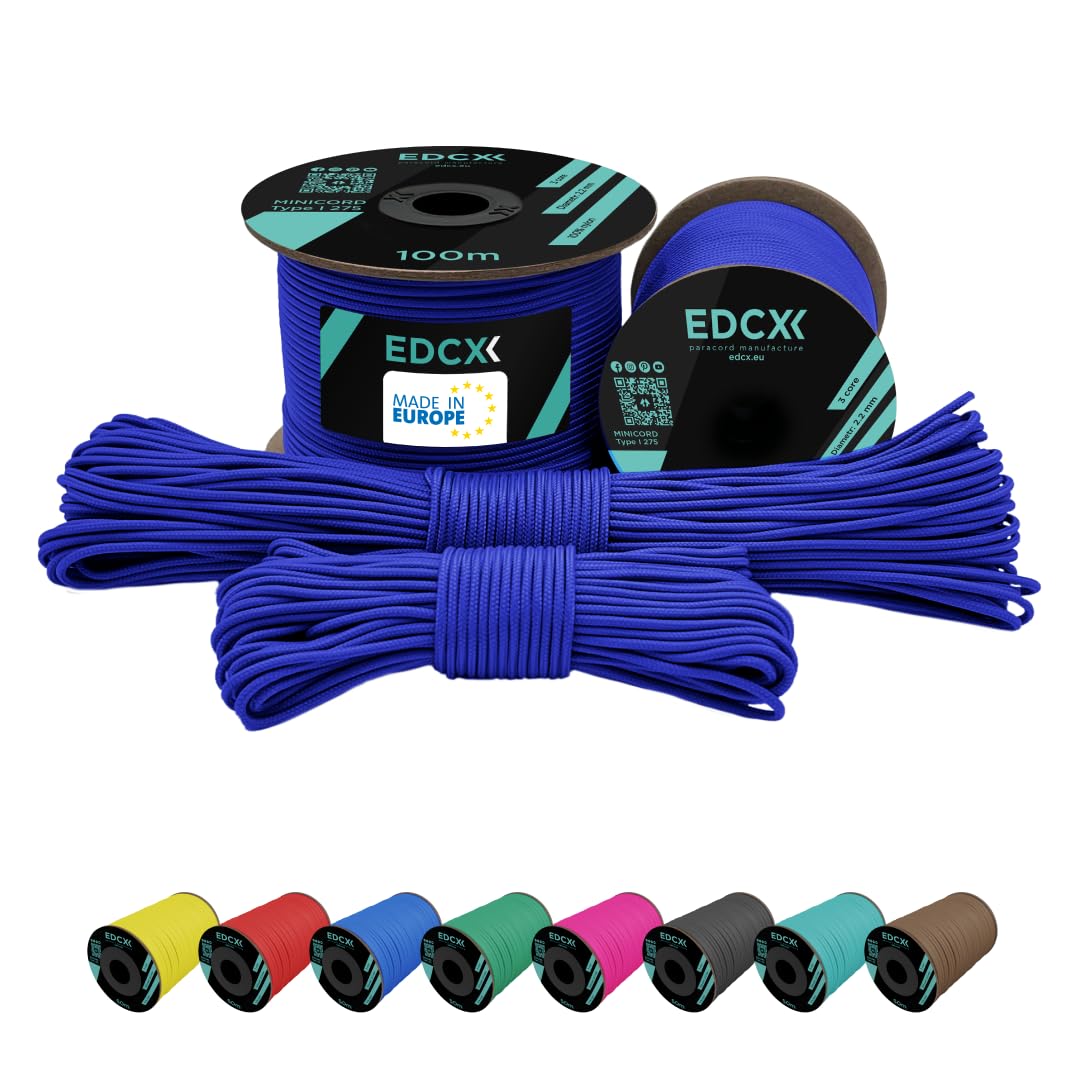 EdcX 2 mm Nylon Paracord 275 (15, 30, 50 and 100 m)– 100% Nylon rope, 3-Strand cord, Nylon cord 2 mm in Many Colours (Turquoise, 30 m)