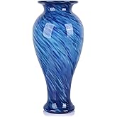 20" Tall Blue Glass Vase Hand Blown Large Floor Glass Vase Home Decor, Pretty Modern Dark Blue Flowers Vases, Jarrones Grande