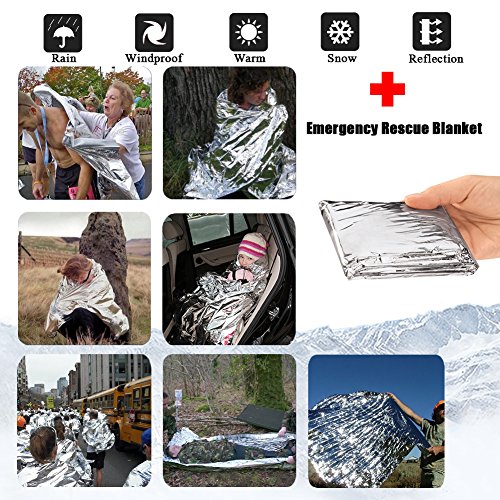 RISEN Emergency Blankets(5-Pack) with Waterproof Silver Mylar and up to 90% Heat Retention Thermal Blankets for First Aid Kit,Outdoors Survival,Camping,Hiking,Sports(51" x 83")