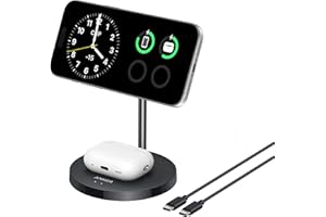 Anker MagSafe Compatible MagGo Charger Stand, iPhone 17 Wireless Charger, 2-in-1 Charging Station, Qi2 Certified 15W Fast Charging, for iPhone 17/16/15/14/13/12, AirPods Pro (Black, No Adapter)