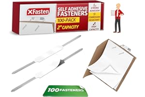 XFasten Self Adhesive Fasteners 2 Inch Capacity (100-Pack) Strong Adhesion Premium File Prong Fasteners 2 Inch for Folders | Durable Prong Fastener Base for Paper, Reports, Charts Folder Accessories