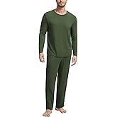 GYS Bamboo Viscose Men's Pajama Sets Long Sleeve Crew Neck Lounge Set with Pockets