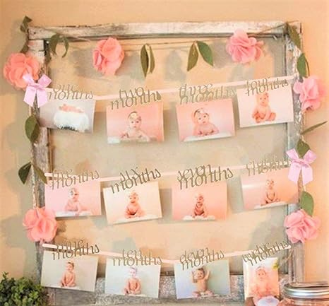 JeVenis Baby Mädchen Erster Geburtstag Dekorationen Banner 1-12 Monate Foto Seil Banner Ersten Geburtstag Garland Hochzeitsze