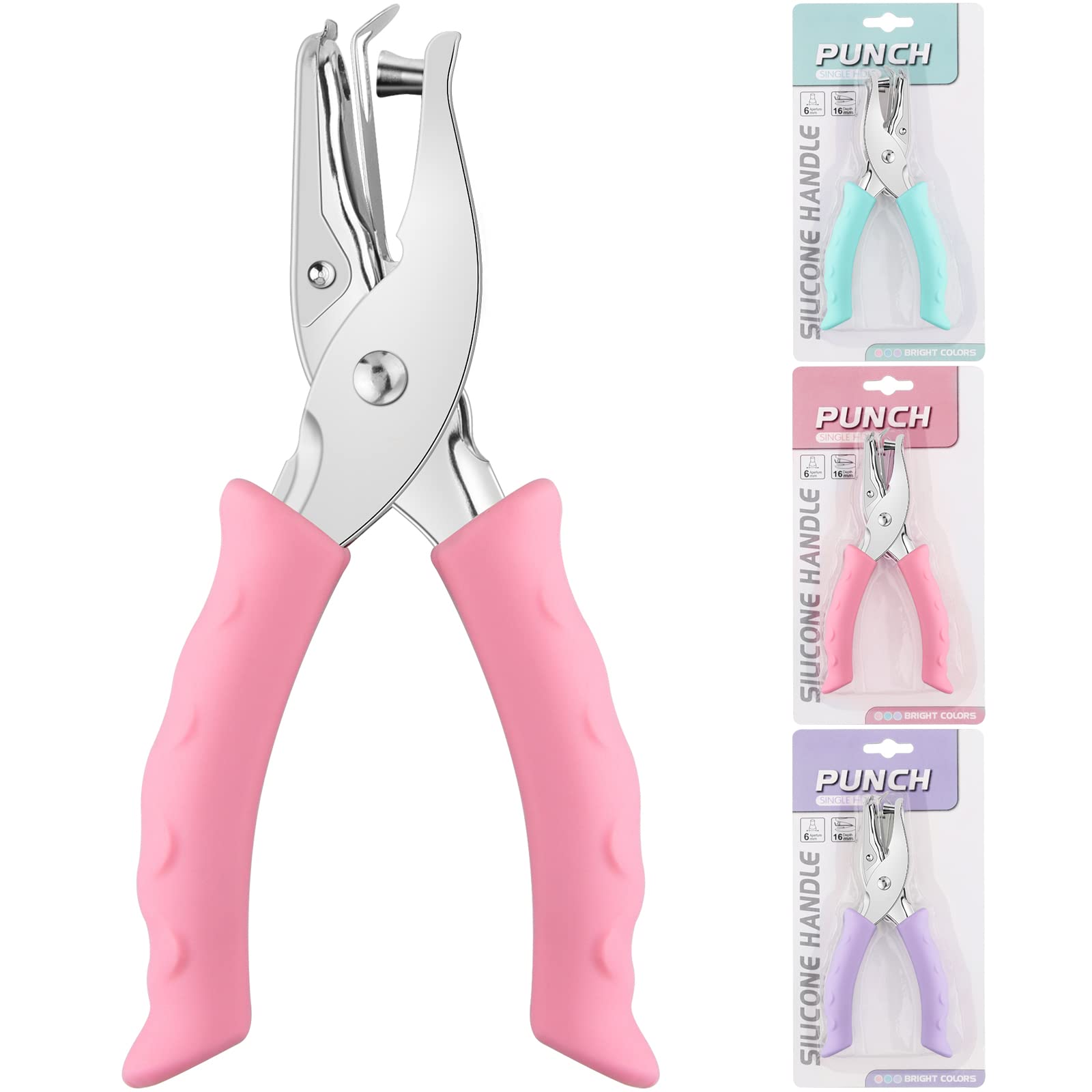 ASTARON 1/4 Inch Handheld Single Hole Punch Paper Hole Puncher, Circle Metal Paper Punch with Soft-Handled for Tags, DIY Crafts, Home Office School Supplies, 3 Colors Options