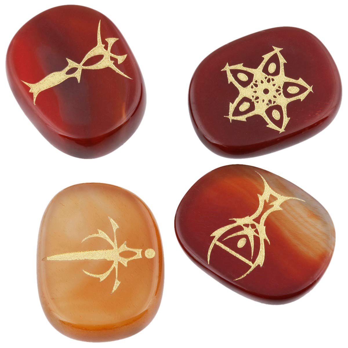 mookaitedecor Carnelian Crystals Reiki Stones Engraved Tarot Symbols Tarot Crystals Set, Polished Chakra Tarot Stones Healing Crystals Pocket Stones Palm Stones for Wiccan Witchcraft Gifts