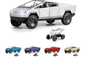 POWVAN 1/24 Cybertruck Toy Trucks Alloy Die Casting Model Pickup Truck Electric Vehicle Model Cyber Off - Road Wagon Toy Race Car with Motorcycle -Sound and Light Ideal Gift Age for 6 Year Up