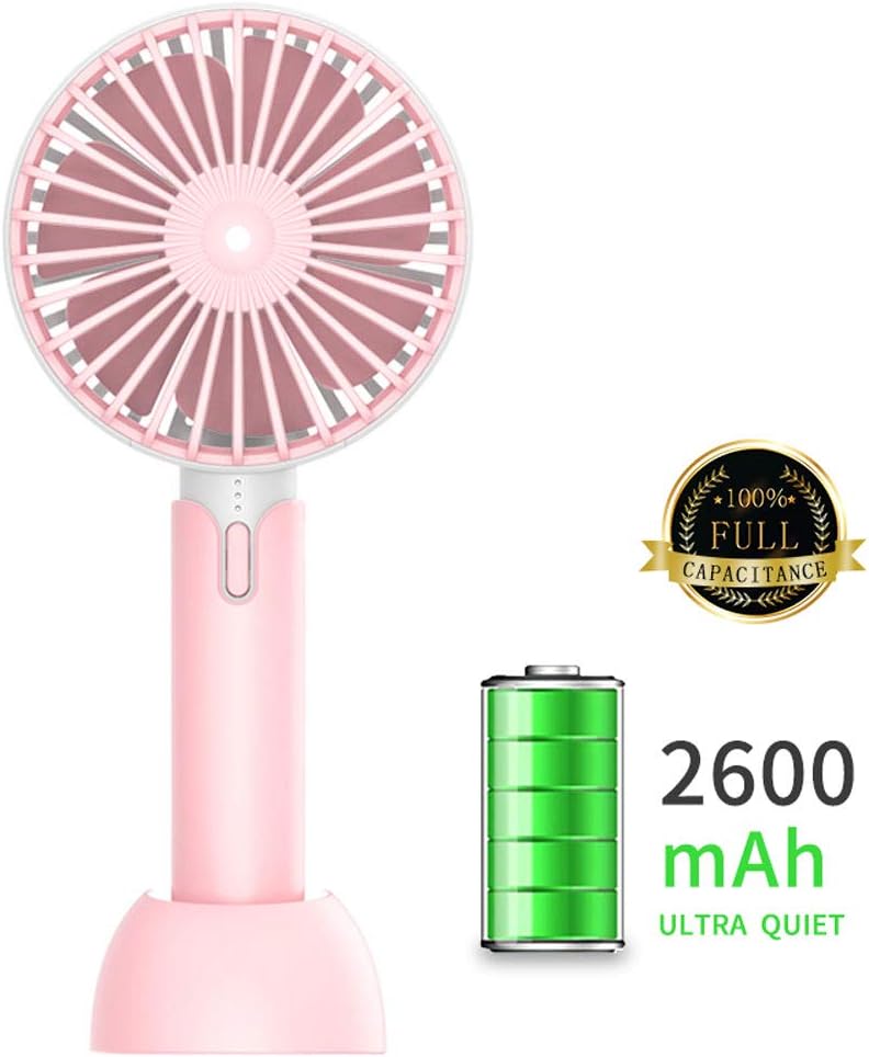 Personal Handheld Fan, VONOV Portable Rechargeable USB Mini Fan Adjustable 3 Speed Grades Detachable Base Containing 2600mAh (Pink)