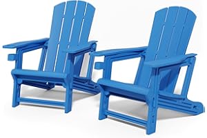 SEVOBAL Adirondack Chair Set of 2, HDPE All-Weather Fire Pit Chairs, Wooden Textured Plastic Adirondack Chairs with 2 Cup Holders, Outdoor Lawn Chairs for Deck,Patio,Backyard, Klein Blue