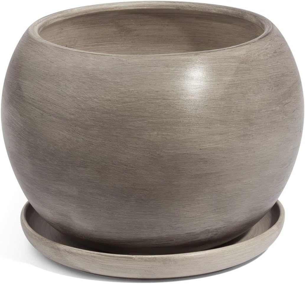 Dark concrete ceramic 16 cm planter with saucer, ORB series
